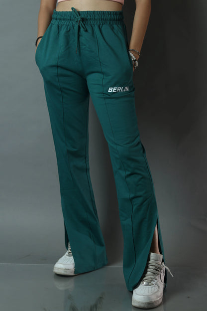 Bottle Green Side Slit Pant