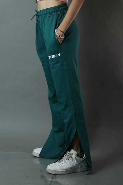 Bottle Green Side Slit Pant