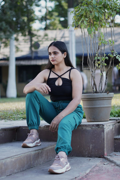 Make a style statement with this women's black crop tank top, a trendy and practical choice for expressing your fashion sense.