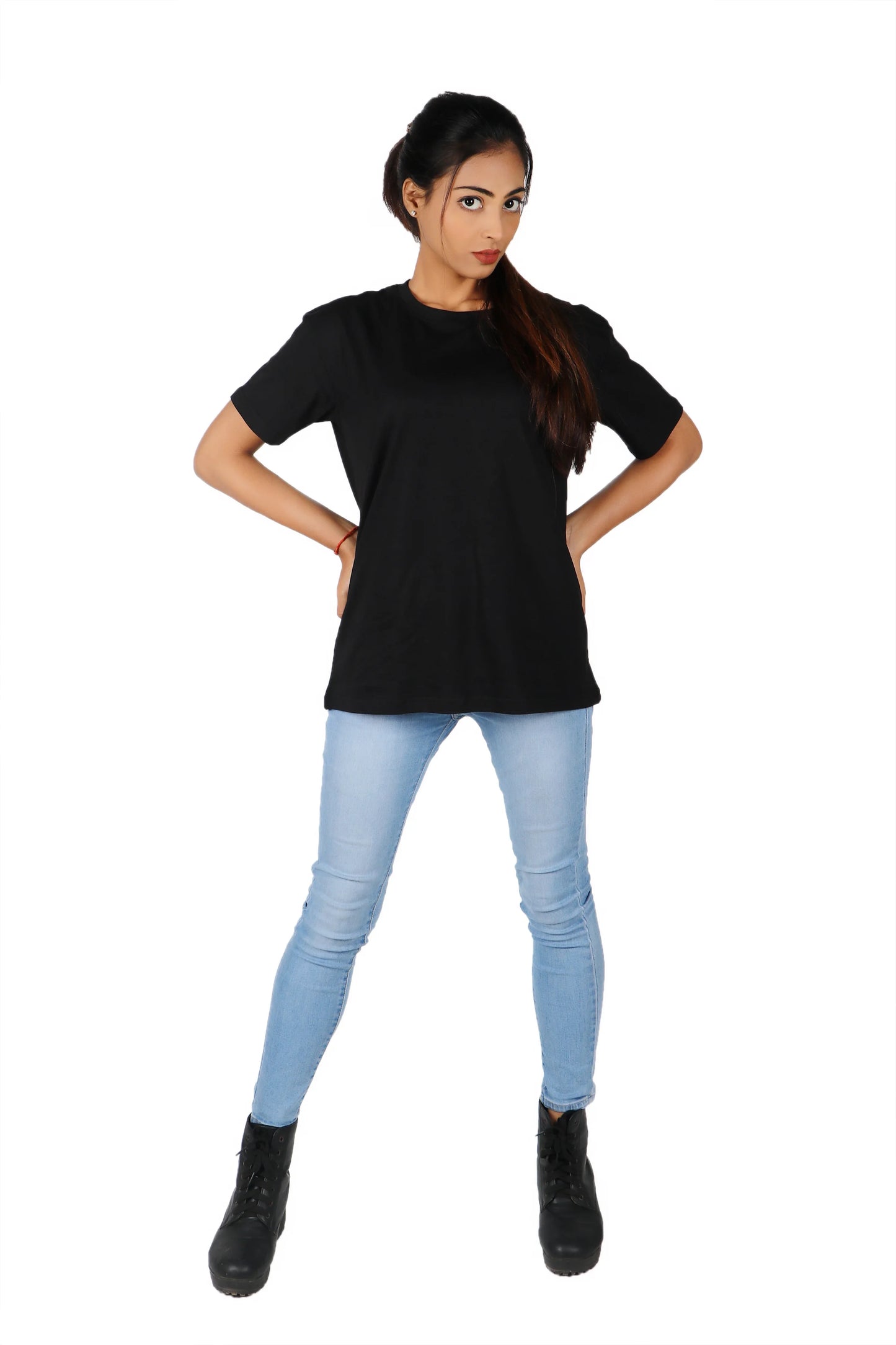 Experience essential comfort with this black plain T-shirt, a must-have for those seeking a blend of style and relaxation.