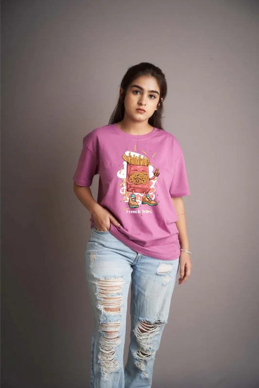 Embrace the fry day vibes with this playful fries-themed T-shirt, perfect for a casual and lighthearted look