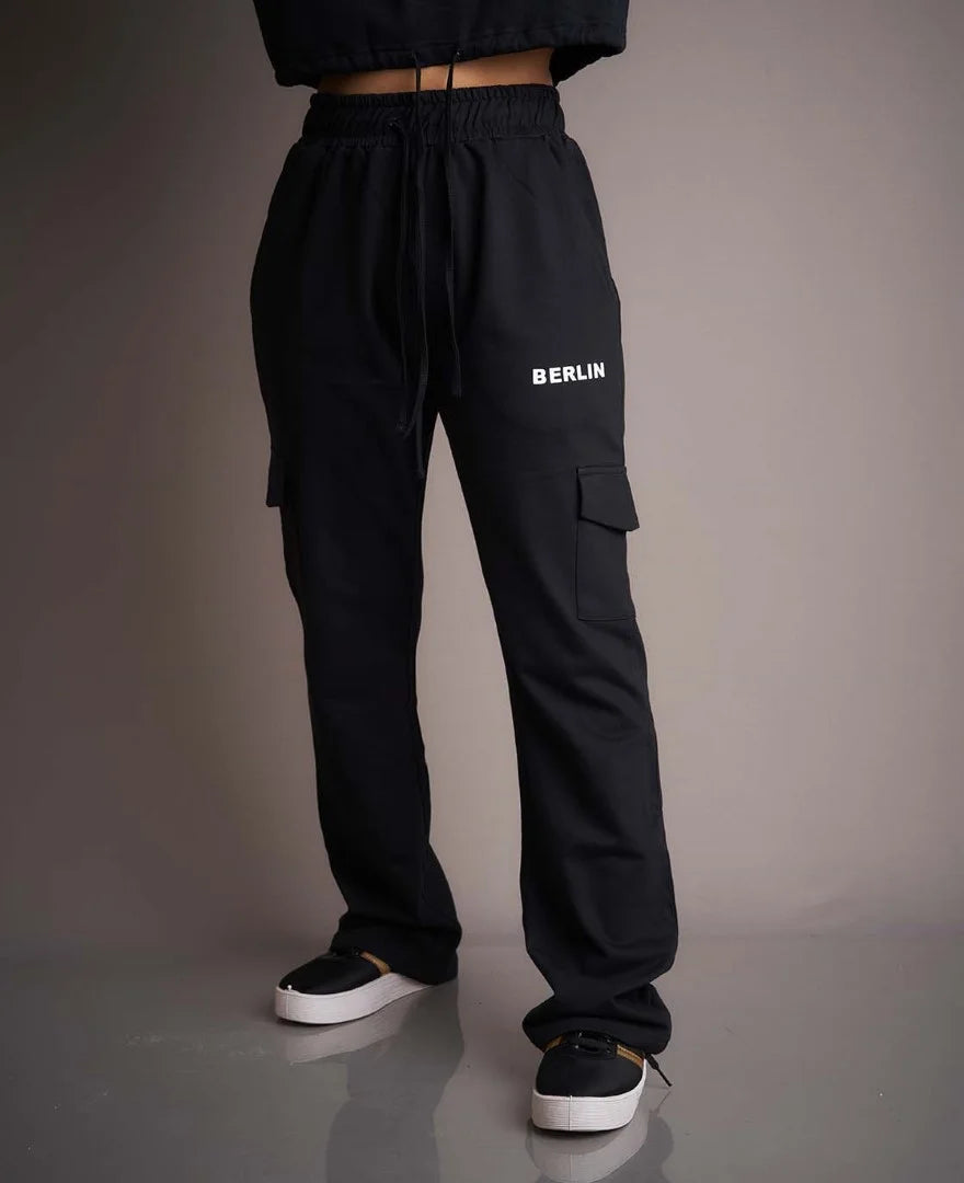 Experience weekend casual in style with these women's black joggers, a trendy and comfortable choice for laid-back moments.
