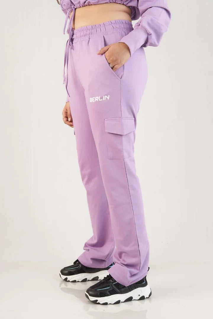 Add versatility to your wardrobe with these women's lilac joggers, offering a trendy and fashionable choice for various occasions.